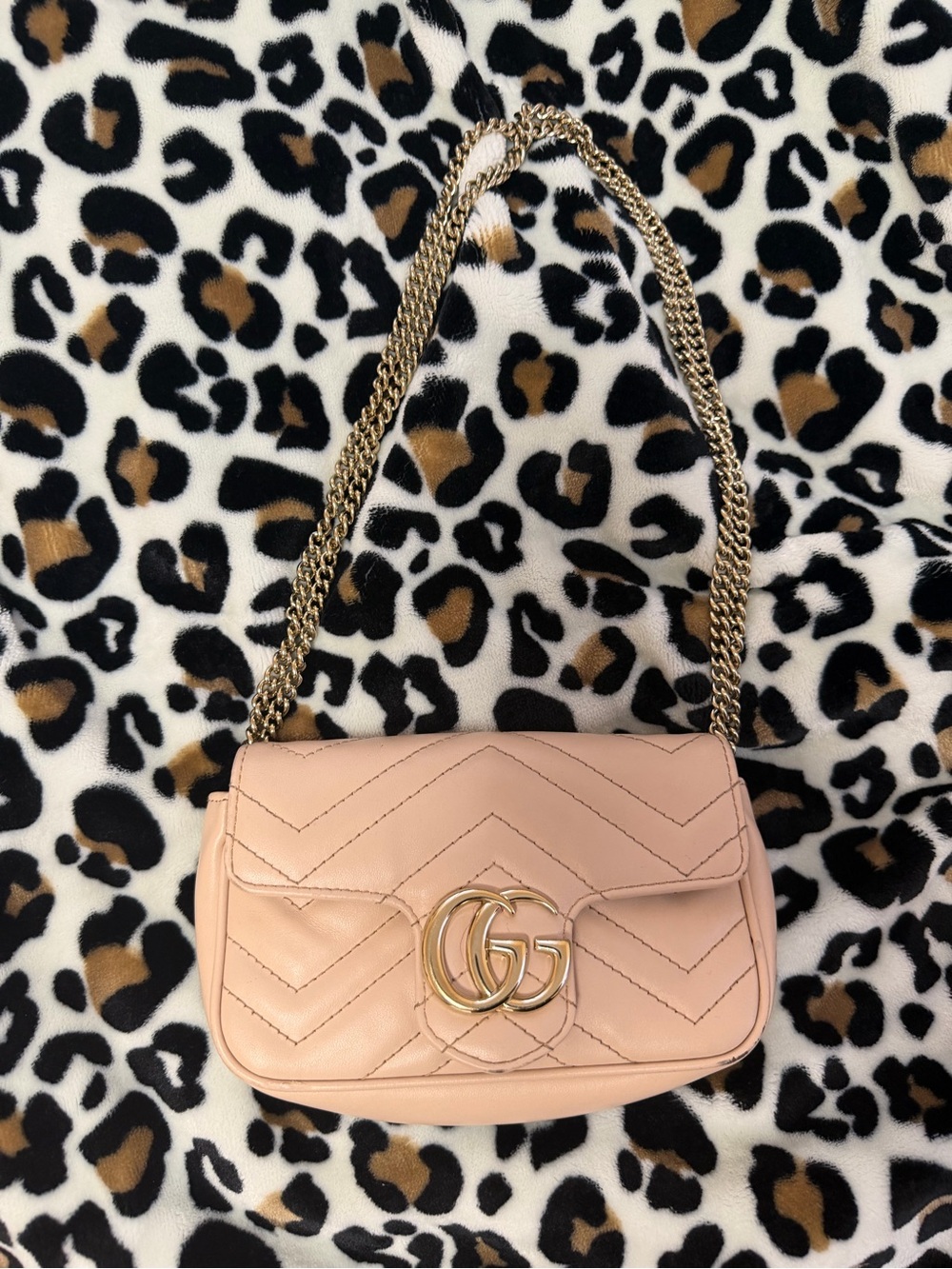 Gucci Pale Pink GG Chevron Shoulder Bag with Gold Chain